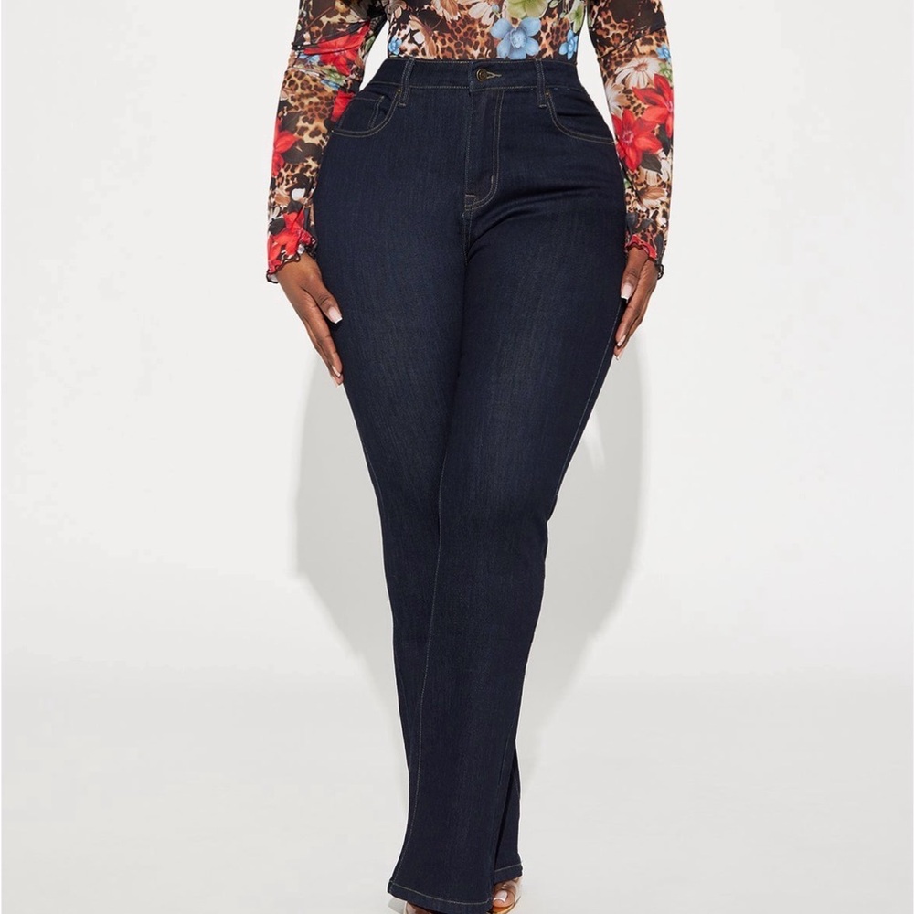 Fashion Nova Amaya Sculpting Stretch Bootcut Jeans- Dark Blue